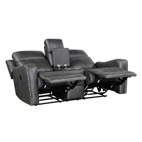 Kellen Smoky Gray Power Double Reclining Loveseat with Center Console by Homelegance at Eve Furniture