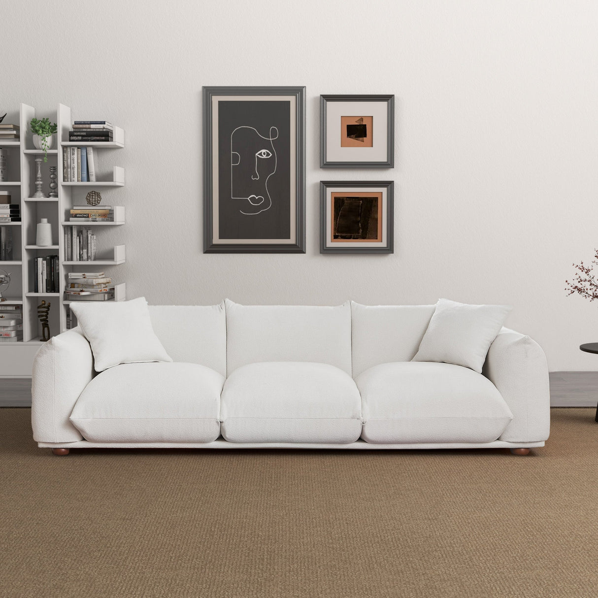 Kely 100'' Cream Boucle Upholstered Sofa by Ashcroft Imports at Eve Furniture