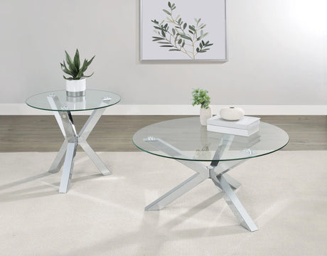 Kenzie Chrome Round Tempered Glass Top Cocktail Coffee Table by Coaster at Eve Furniture
