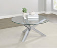 Kenzie Chrome Round Tempered Glass Top Cocktail Coffee Table by Coaster at Eve Furniture