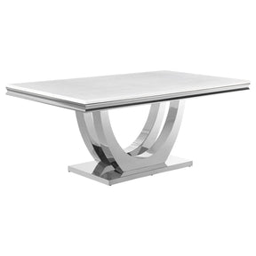 Kerwin White/Chrome Rectangle Faux Marble Top Dining Table by Coaster at Eve Furniture