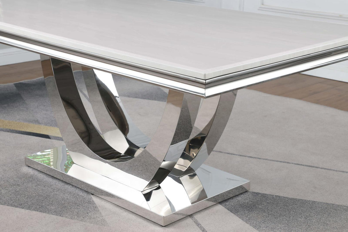Kerwin White/Chrome Rectangle Faux Marble Top Dining Table by Coaster at Eve Furniture
