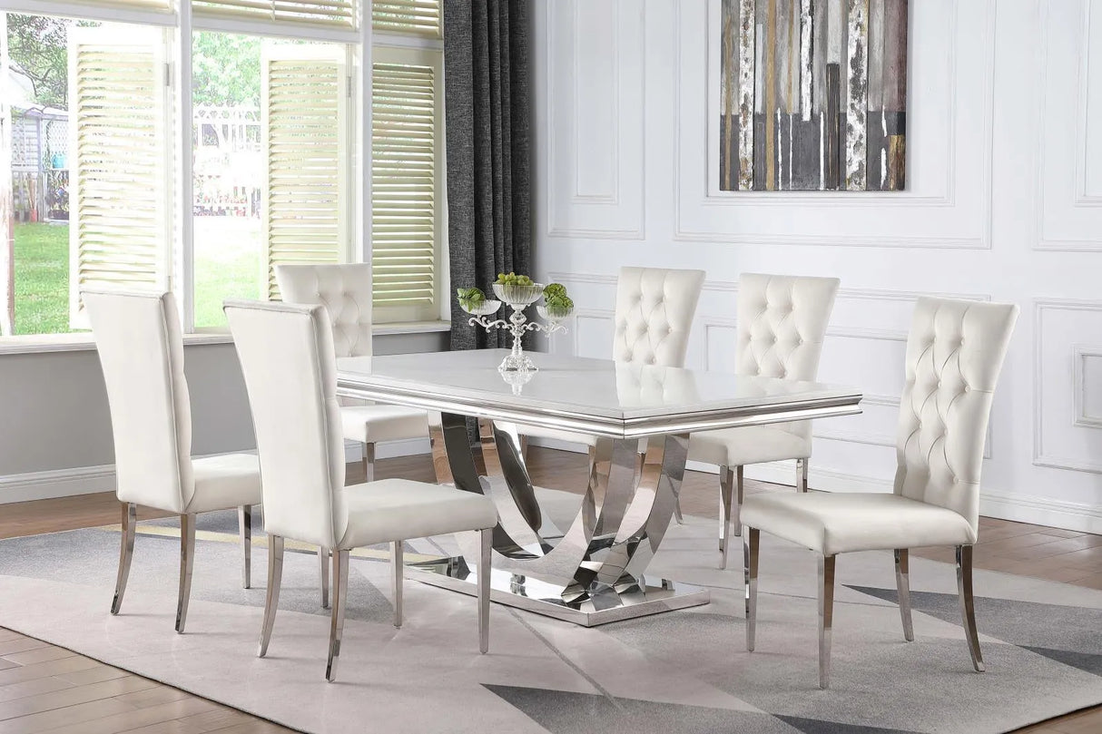 Kerwin White/Chrome Rectangle Faux Marble Top Dining Table by Coaster at Eve Furniture