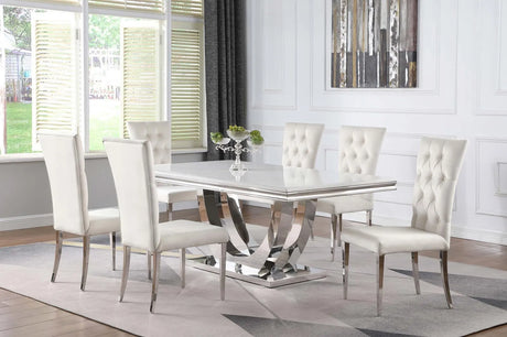 Kerwin White/Chrome Rectangle Faux Marble Top Dining Table by Coaster at Eve Furniture