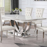 Kerwin White/Chrome Rectangle Faux Marble Top Dining Table by Coaster at Eve Furniture