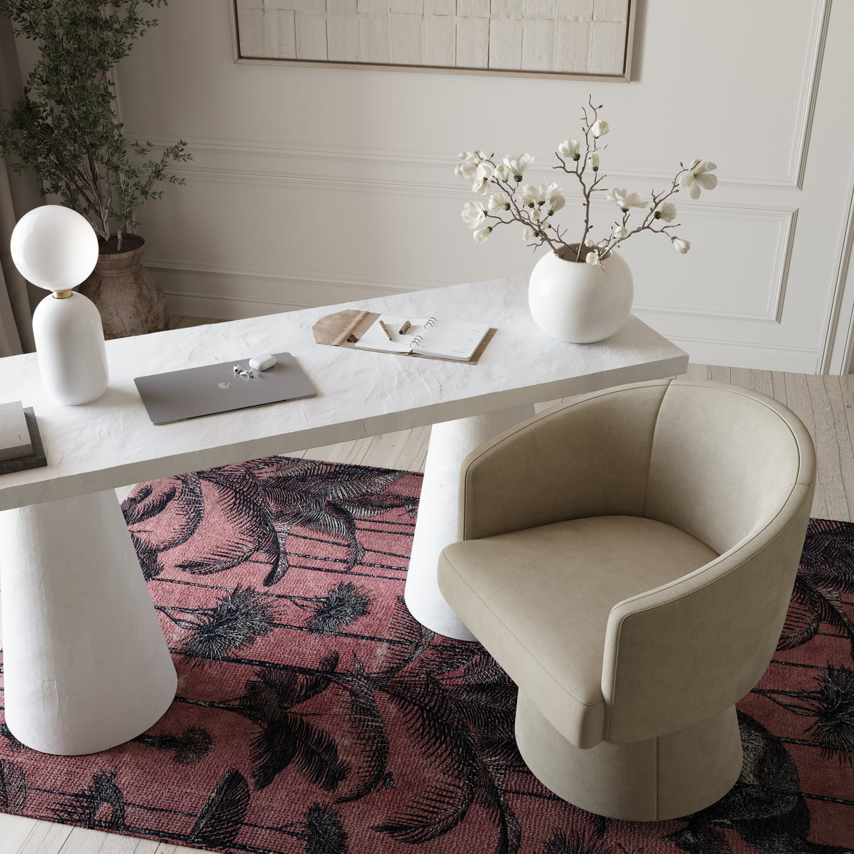 Kristen Upcycled Chenille Rolling Desk Chair by TOV Furniture at Eve Furniture