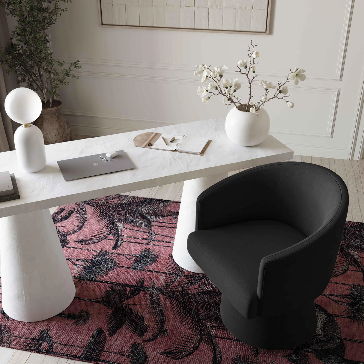 Kristen Upcycled Chenille Rolling Desk Chair by TOV Furniture at Eve Furniture