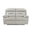 Laconia Silver Leather Double Reclining Loveseat by Homelegance at Eve Furniture