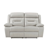 Laconia Silver Leather Double Reclining Loveseat by Homelegance at Eve Furniture