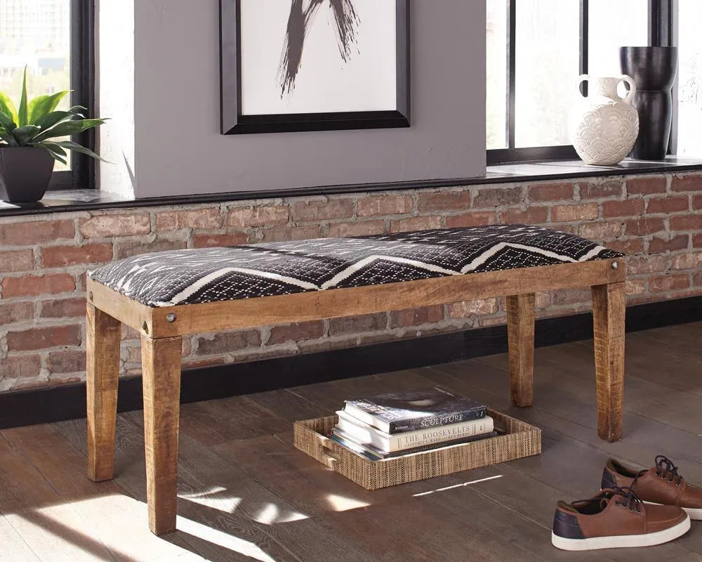 Lamont Natural/Navy Rectangular Upholstered Bench by Coaster at Eve Furniture