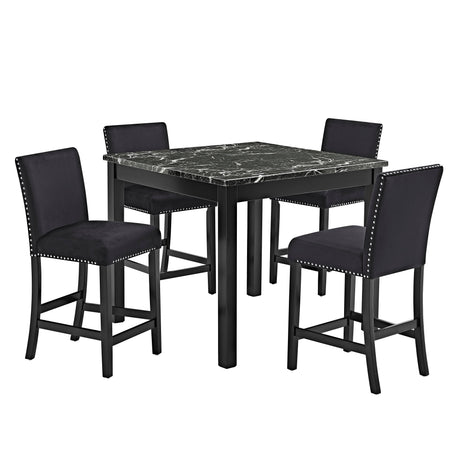 Lennon Black Velvet 5-Piece Counter Height Dining Set by Crown Mark at Eve Furniture