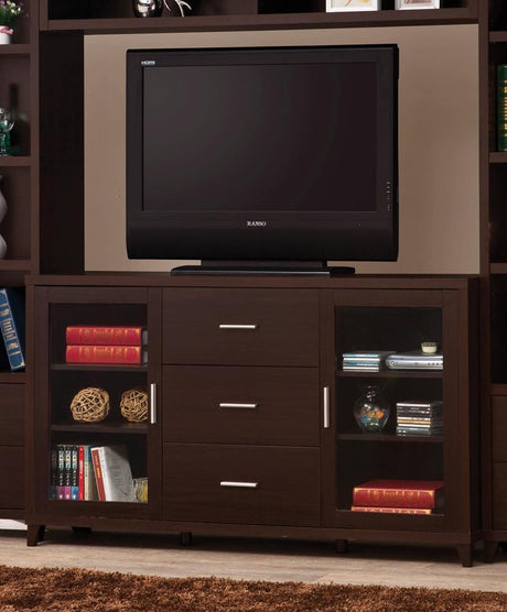 Lewes Cappuccino 2-Door TV Stand with Adjustable Shelves by Coaster at Eve Furniture
