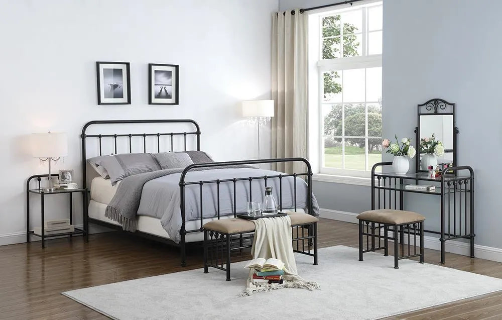 Livingston Dark Bronze Eastern King Panel Metal Bed by Coaster at Eve Furniture