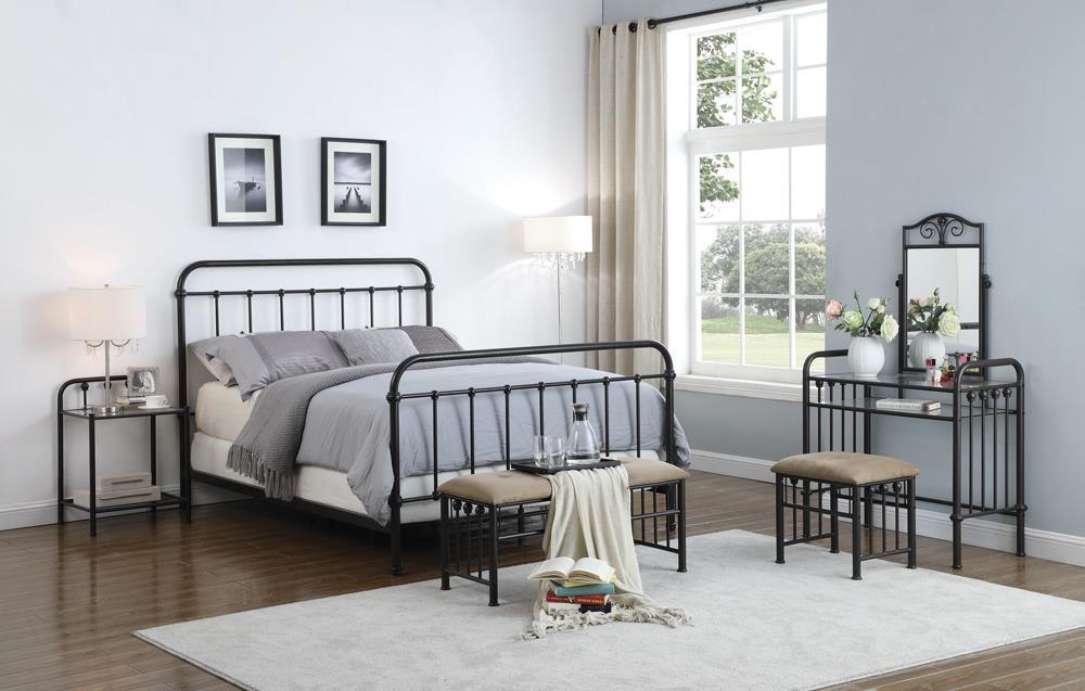 Livingston Dark Bronze Eastern King Panel Metal Bed by Coaster at Eve Furniture