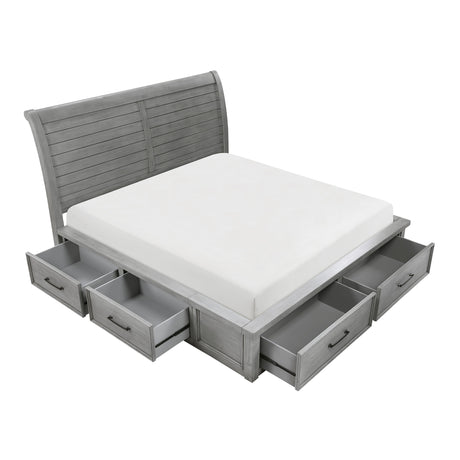Logandale Antique Gray King Sleigh Storage Platform Bed by Homelegance at Eve Furniture