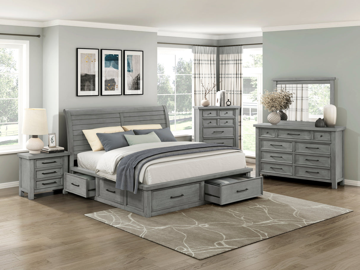 Logandale Antique Gray Queen Sleigh Storage Platform Bed by Homelegance at Eve Furniture