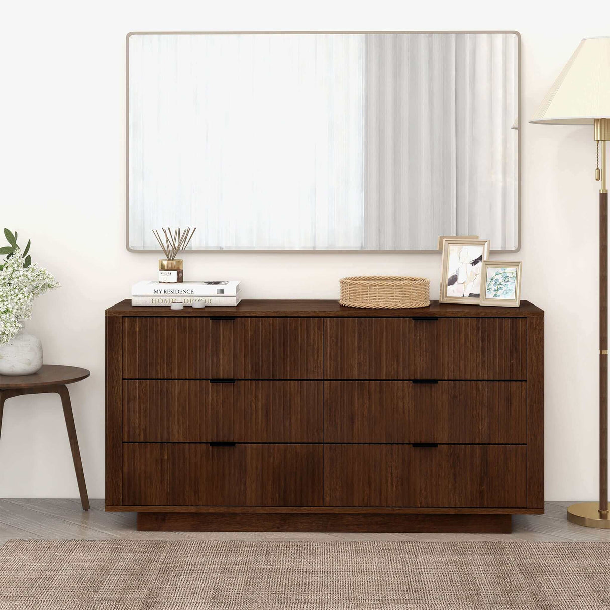 Lola Mid Century Modern Walnut Dresser With 6 Drawers by Ashcroft Imports at Eve Furniture
