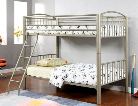 Lovia Metallic Gold Bunk Twin Bed/Full by Furniture of America at Eve Furniture