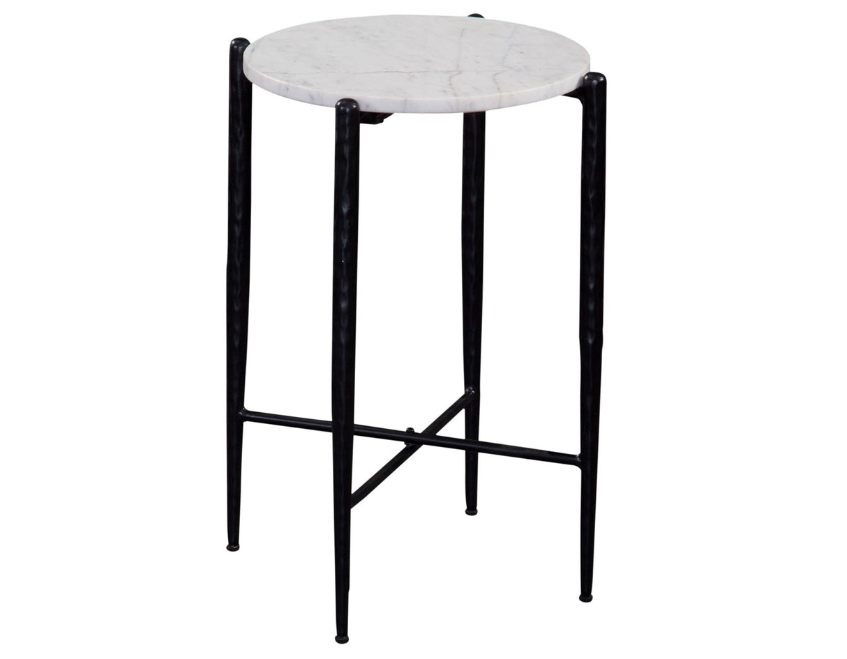 Loxie White 16″ Round Solid Marble Top End Table by Steve Silver at Eve Furniture