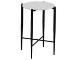 Loxie White 16″ Round Solid Marble Top End Table by Steve Silver at Eve Furniture