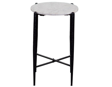 Loxie White 16″ Round Solid Marble Top End Table by Steve Silver at Eve Furniture