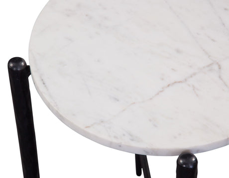 Loxie White 16″ Round Solid Marble Top End Table by Steve Silver at Eve Furniture