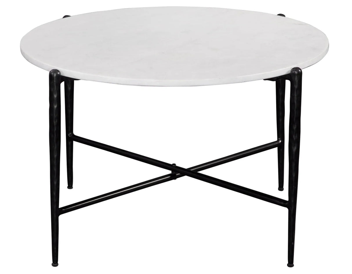 Loxie White 29.5″ Round Solid Marble Top Cocktail Table by Steve Silver at Eve Furniture