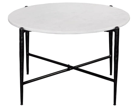 Loxie White 29.5″ Round Solid Marble Top Cocktail Table by Steve Silver at Eve Furniture