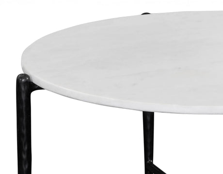Loxie White 29.5″ Round Solid Marble Top Cocktail Table by Steve Silver at Eve Furniture