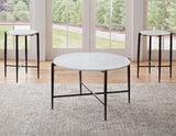 Loxie White 29.5″ Round Solid Marble Top Cocktail Table by Steve Silver at Eve Furniture