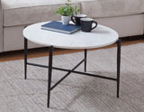 Loxie White 29.5″ Round Solid Marble Top Cocktail Table by Steve Silver at Eve Furniture