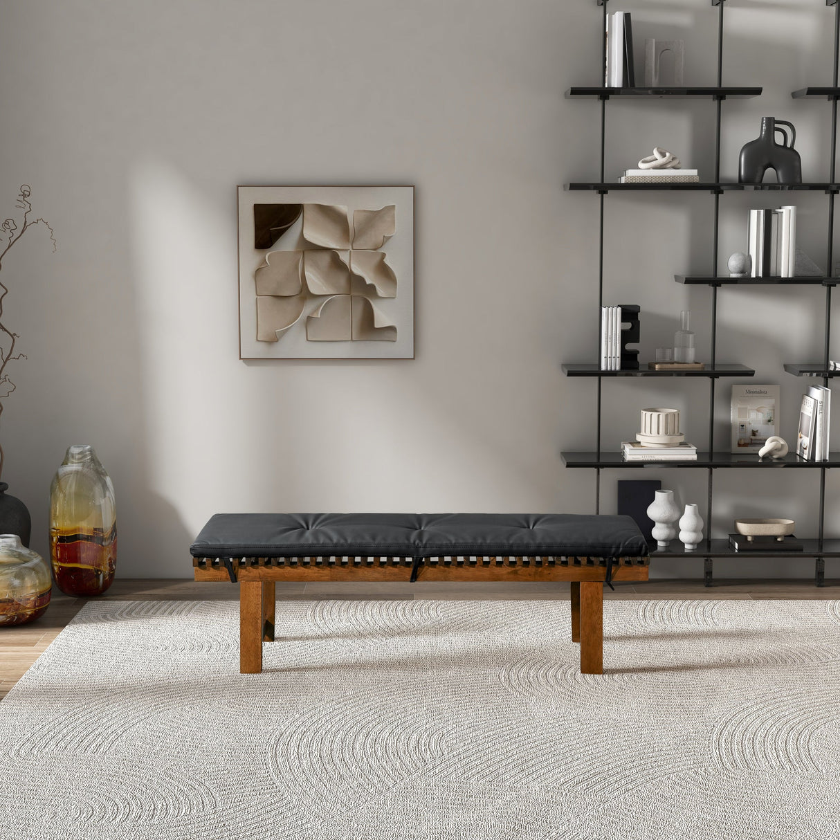 Lucia Bench in Black PU Leather by Ashcroft Imports at Eve Furniture