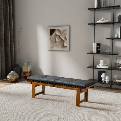 Lucia Bench in Black PU Leather by Ashcroft Imports at Eve Furniture