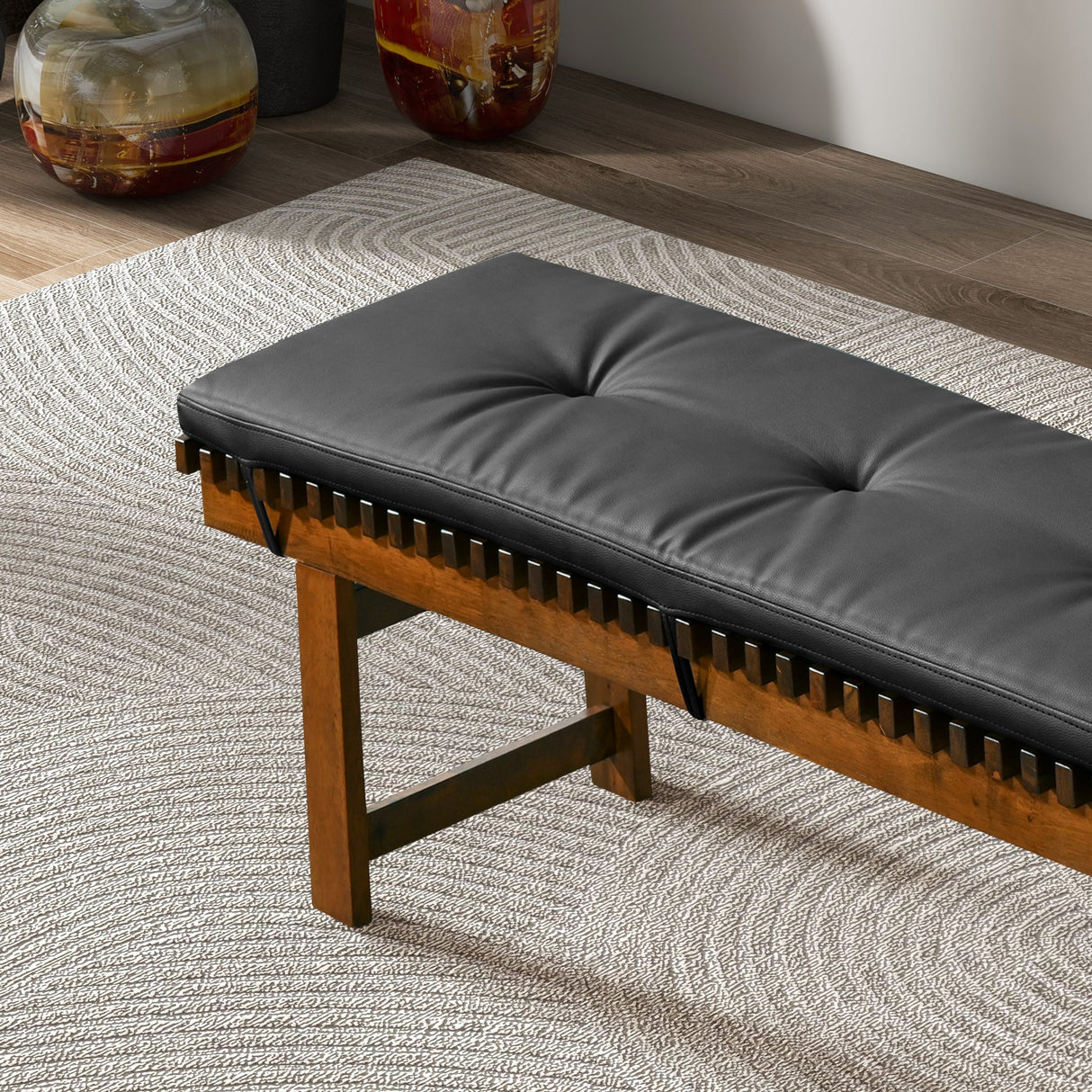 Lucia Bench in Black PU Leather by Ashcroft Imports at Eve Furniture