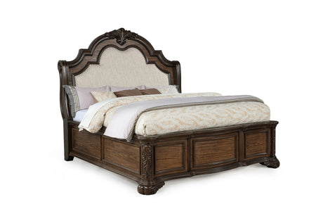 Ludwig Brown King Upholstered Panel Bed by Crown Mark at Eve Furniture