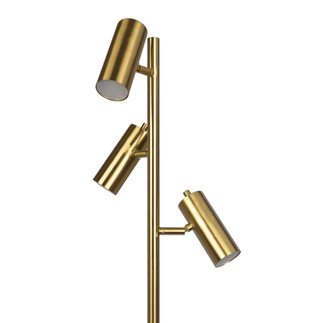 Lumina Brassed Gold Floor Lamp with Rotary Switch Triple Spots Metal Cone Base by Ashcroft Imports at Eve Furniture
