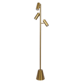 Lumina Brassed Gold Floor Lamp with Rotary Switch Triple Spots Metal Cone Base by Ashcroft Imports at Eve Furniture