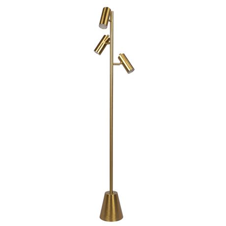 Lumina Brassed Gold Floor Lamp with Rotary Switch Triple Spots Metal Cone Base by Ashcroft Imports at Eve Furniture