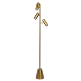 Lumina Brassed Gold Floor Lamp with Rotary Switch Triple Spots Metal Cone Base by Ashcroft Furniture at Eve Furniture