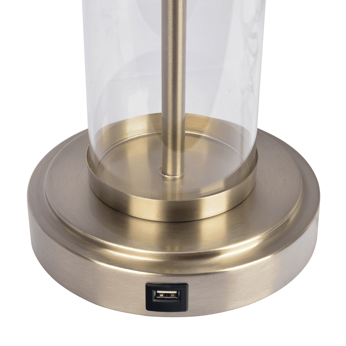 Luna Brushed Nickel Table Lamp with On/Off Switch Clear Glass Body Metal Base by Ashcroft Imports at Eve Furniture