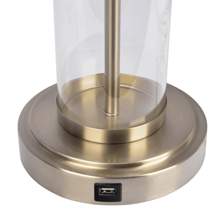 Luna Brushed Nickel Table Lamp with On/Off Switch Clear Glass Body Metal Base by Ashcroft Imports at Eve Furniture