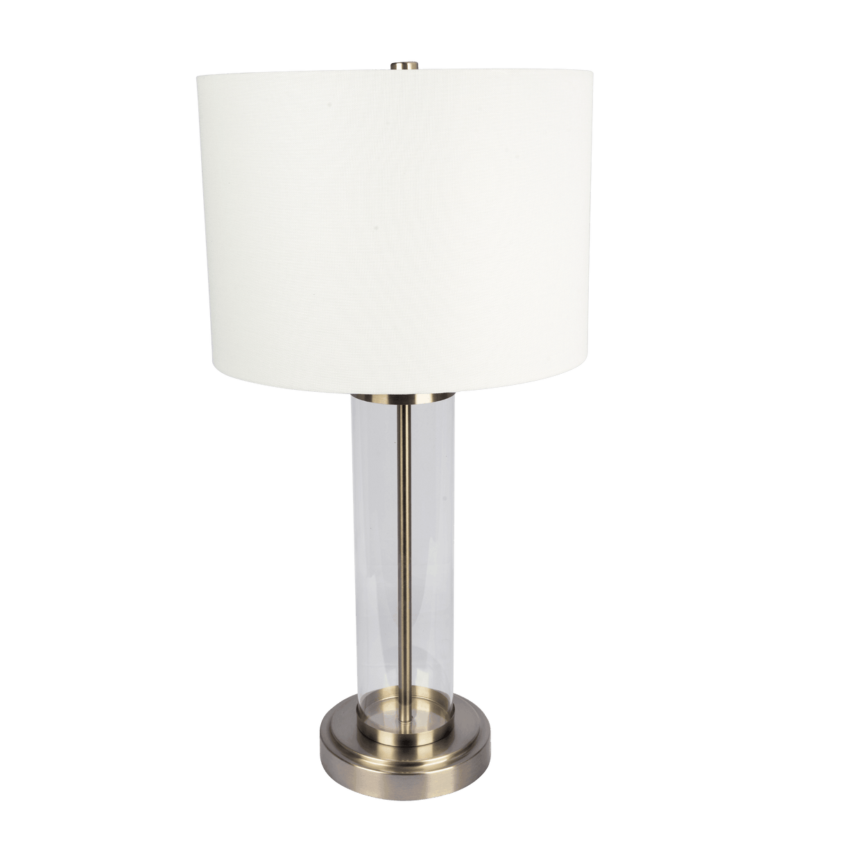 Luna Brushed Nickel Table Lamp with On/Off Switch Clear Glass Body Metal Base by Ashcroft Imports at Eve Furniture