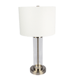 Luna Brushed Nickel Table Lamp with On/Off Switch Clear Glass Body Metal Base by Ashcroft Imports at Eve Furniture