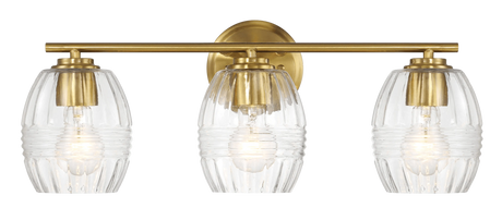 Luster Three Lights Vanity With Clear Glass for Bathrooms above Mirror Wall Lamp - Satin Brass by Ashcroft Furniture at Eve Furniture