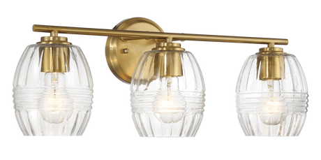 Luster Three Lights Vanity With Clear Glass for Bathrooms above Mirror Wall Lamp - Satin Brass by Ashcroft Furniture at Eve Furniture
