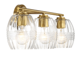 Luster Three Lights Vanity With Clear Glass for Bathrooms above Mirror Wall Lamp - Satin Brass by Ashcroft Furniture at Eve Furniture