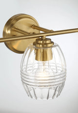 Luster Three Lights Vanity With Clear Glass for Bathrooms above Mirror Wall Lamp - Satin Brass by Ashcroft Furniture at Eve Furniture