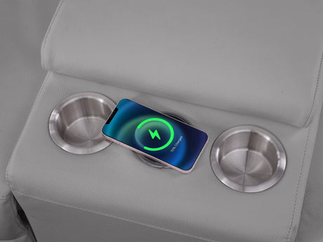 Picasso Light Grey 7-Piece 3 Power Reclining Sectional by New Era Innovations at Eve Furniture