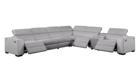 Picasso Light Grey 7-Piece 3 Power Reclining Sectional by New Era Innovations at Eve Furniture
