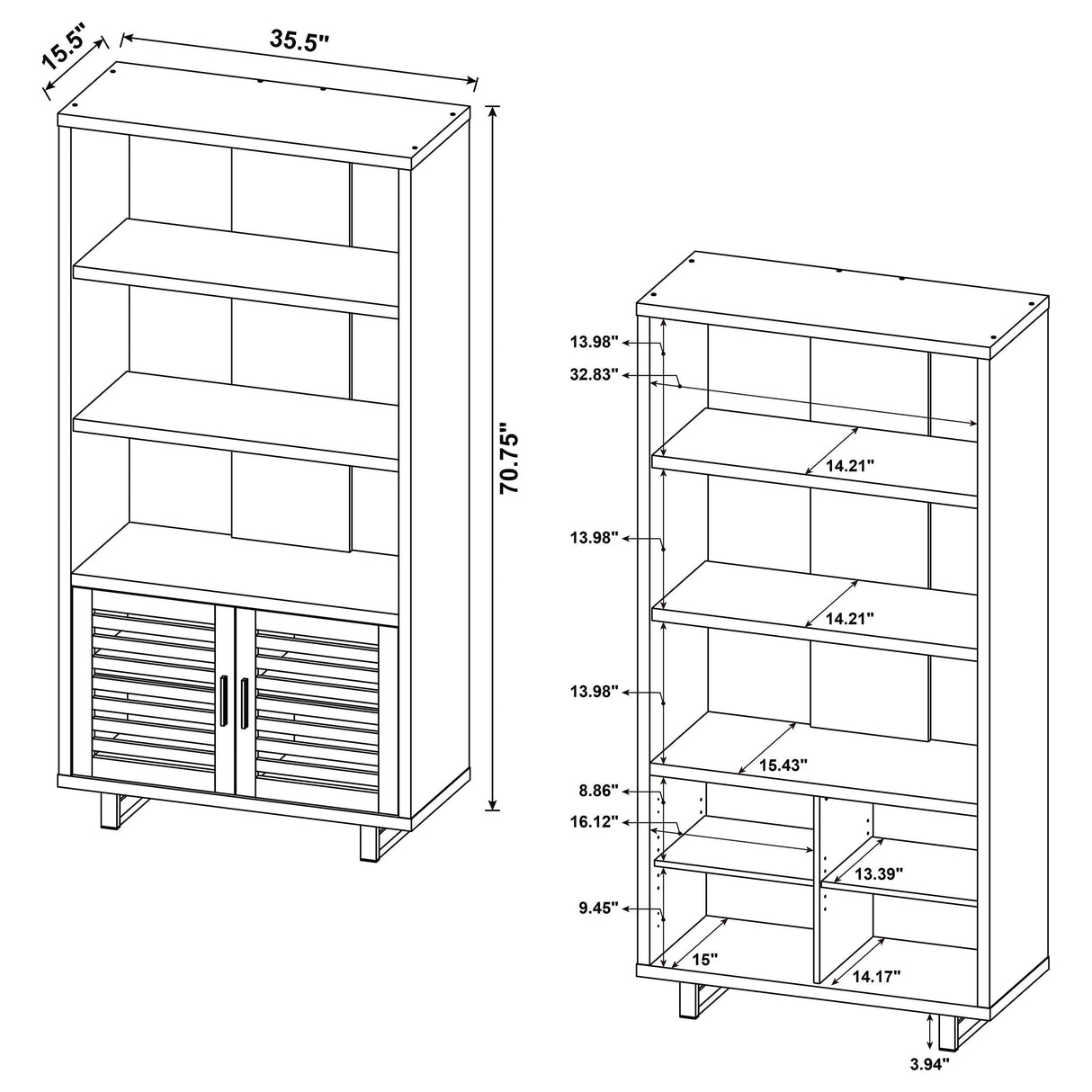 Maddox Walnut 71-inch 3-shelf Cabinet Bookcase by Coaster at Eve Furniture
